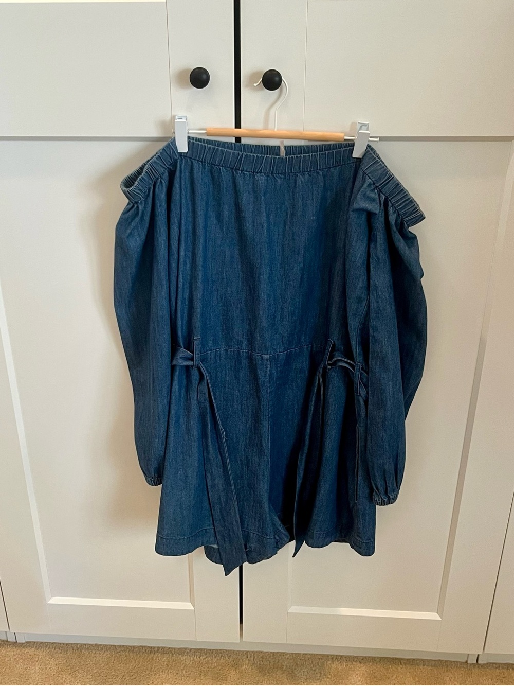 Free People Denim Off-Shoulder Romper Casual Summer Bohemian Cotton Size L